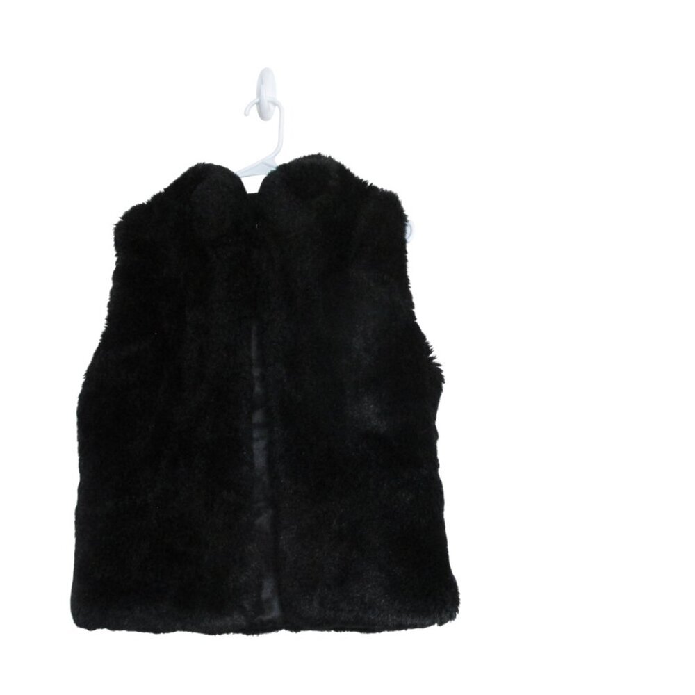 Worthington Faux Fur Vest Jacket Womens Small Black Sleeveless Hook & Loop